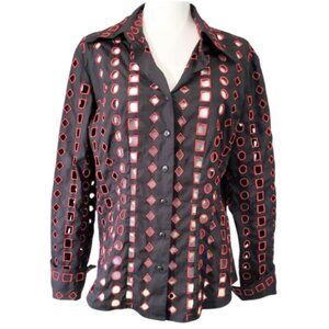 D & Y Black & Red Cut Out 100% Cotton Button-Down Shirt - Women's XL